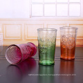 Fancy 650ml spray color embossed glass juice cup glass water cup